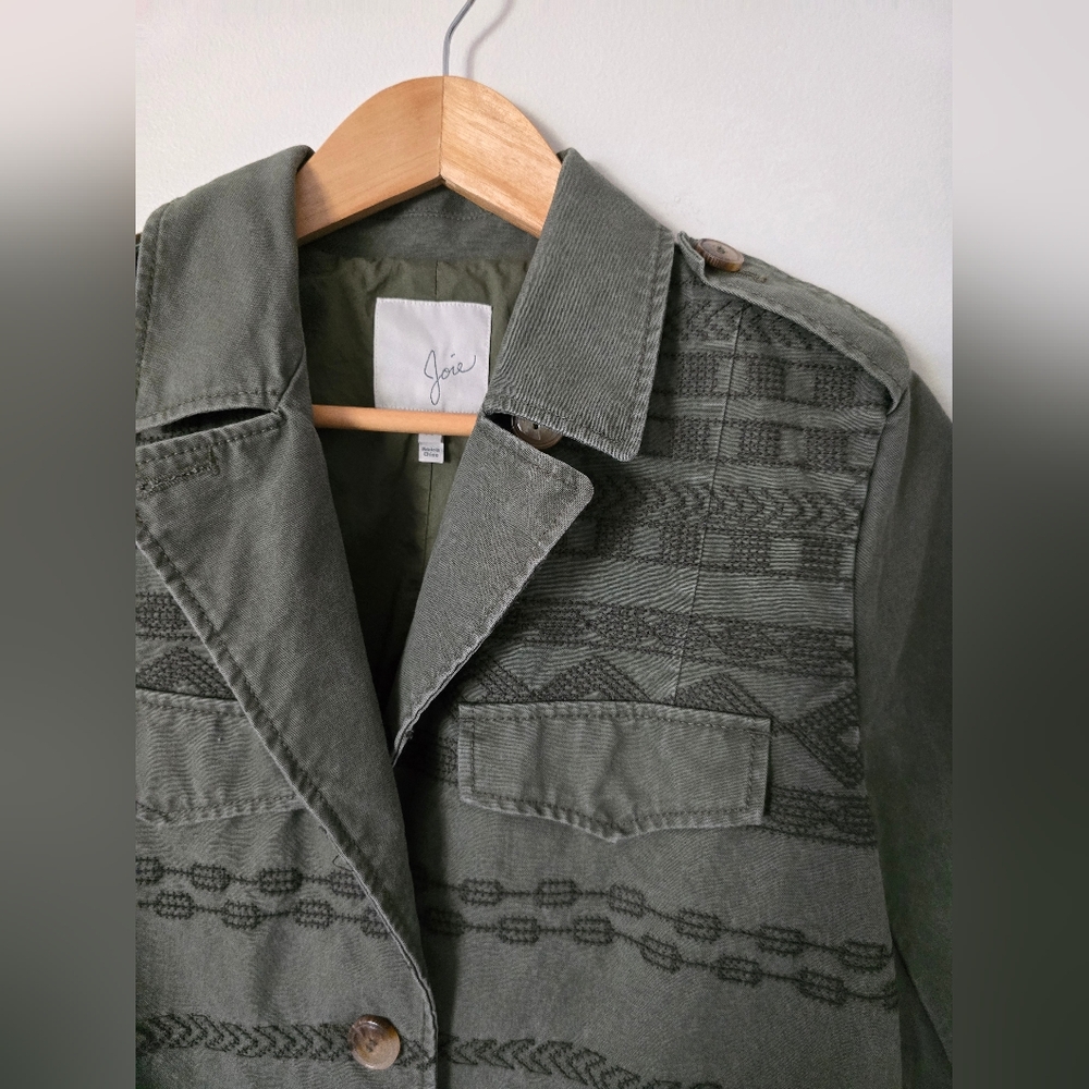 Joie Womens Medium Light Army Green Utility Embroidered Jacket - Picture 3 of 9